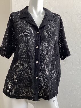 Joie, size L, black lace, short sleeves, button up, excellent condition